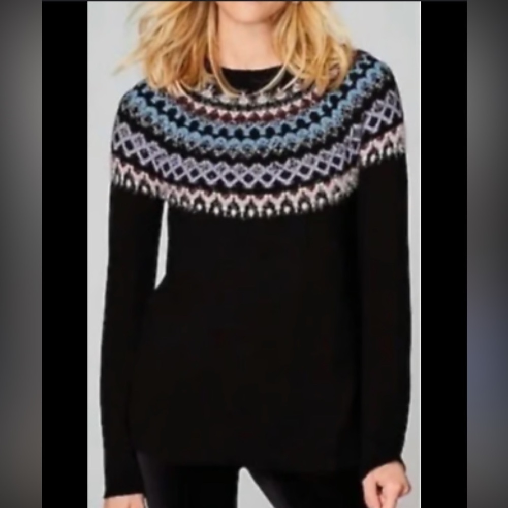 J. Jill Black Sweater with Blue Fair Isle Design